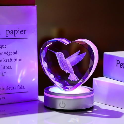 Qianwei Sea Turtel Gifts for Women 3D Crystal Heart - Laser Turtle Decor Glass Animals Sea Ocean Gifts Lamp Figurines Statue Stuff for Room Decorations Night Light