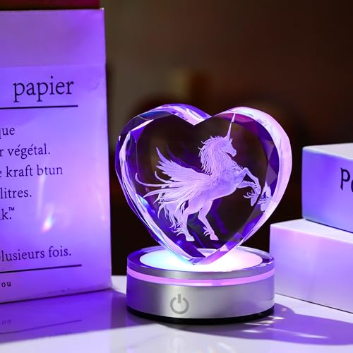 Qianwei Sea Turtel Gifts for Women 3D Crystal Heart - Laser Turtle Decor Glass Animals Sea Ocean Gifts Lamp Figurines Statue Stuff for Room Decorations Night Light
