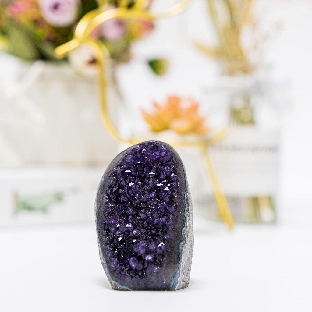 Natural Deep Purple Amethyst Crystal Geode from Uruguay 1lb-1.5lb, A Grade Amethyst Cluster, Premium Gift Box for Collectors Reiki Healing Positive Energy by GEMBOURY