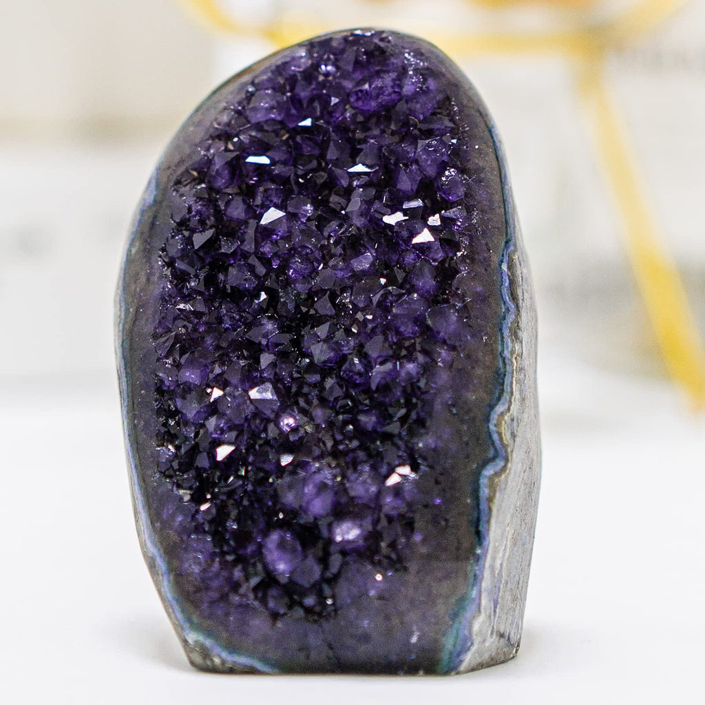 Natural Deep Purple Amethyst Crystal Geode from Uruguay 1lb-1.5lb, A Grade Amethyst Cluster, Premium Gift Box for Collectors Reiki Healing Positive Energy by GEMBOURY