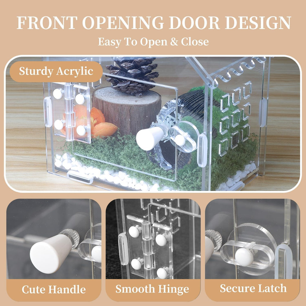 Jumping Spider Enclosure for Small Species, Acrylic Reptile Terrarium Habitat with Feeding Hole for Tarantulas, Praying Mantis, Gecko,Insects, Hermit Crab, Lizard, Snails Isopods - 6"*4"*6"