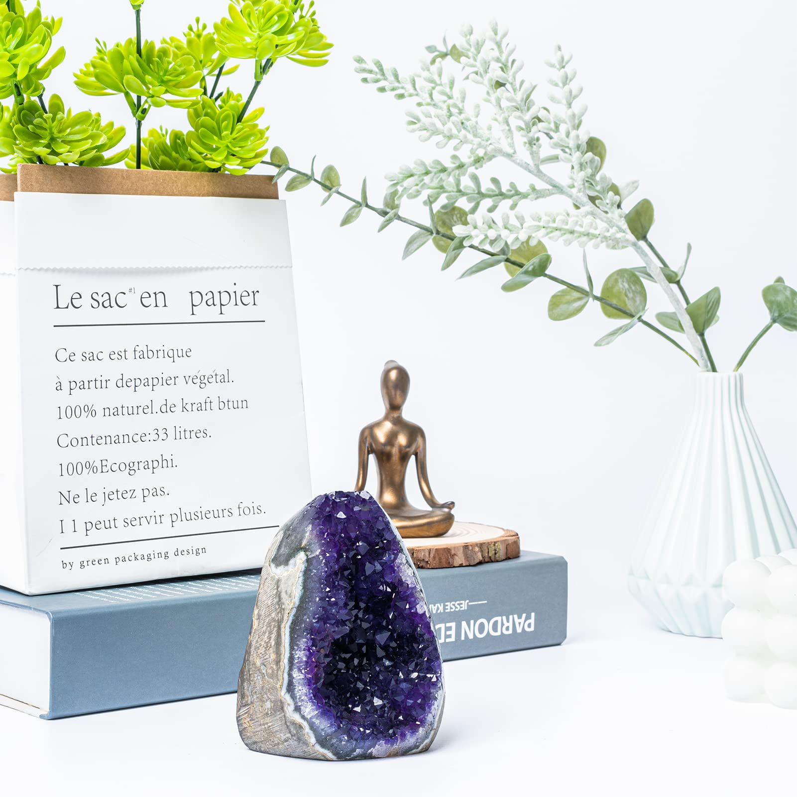 Natural Deep Purple Amethyst Crystal Geode from Uruguay 1lb-1.5lb, A Grade Amethyst Cluster, Premium Gift Box for Collectors Reiki Healing Positive Energy by GEMBOURY