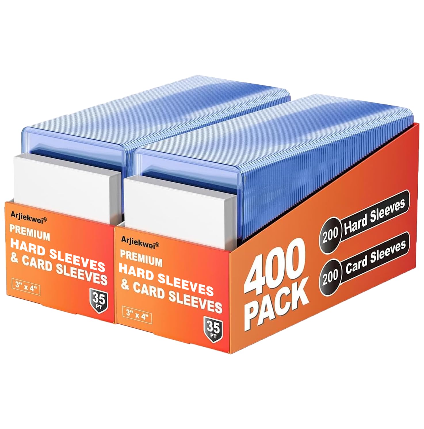 400 Card Sleeves Hard Plastic, Arjiekwei 3"X4" Baseball Cards Protectors Plastic, Premium Card Holder for Trading Sports Baseball Football Game Cards (200 Hard Sleeve + 200 Soft Sleeve)