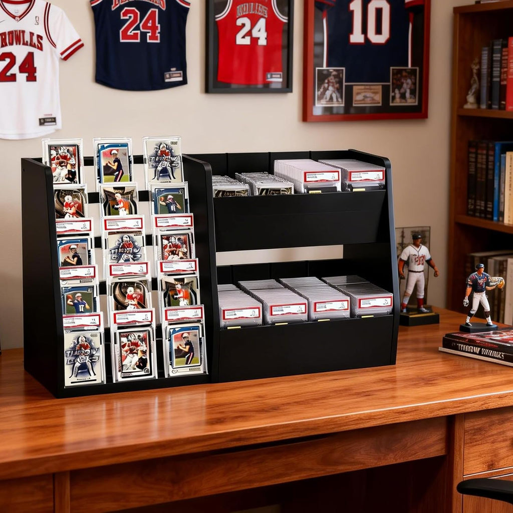 5-Tier Trading Card Display Case Stand- Holds Up to 200 Cards,Wood Sports Graded Card Display,Card Stand for Sports Baseball Cards,Card Game Collection & Show