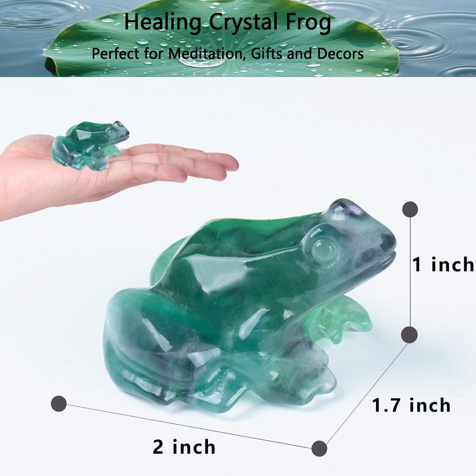 Crystal Frog Figurines, Fluorite Money Frog Statue Home Office Desk Decor, Feng Shui Wealth Luck Gifts for Women Men, Natural Hand Carved Reiki Healing Crystal Animal Sculpture 2"