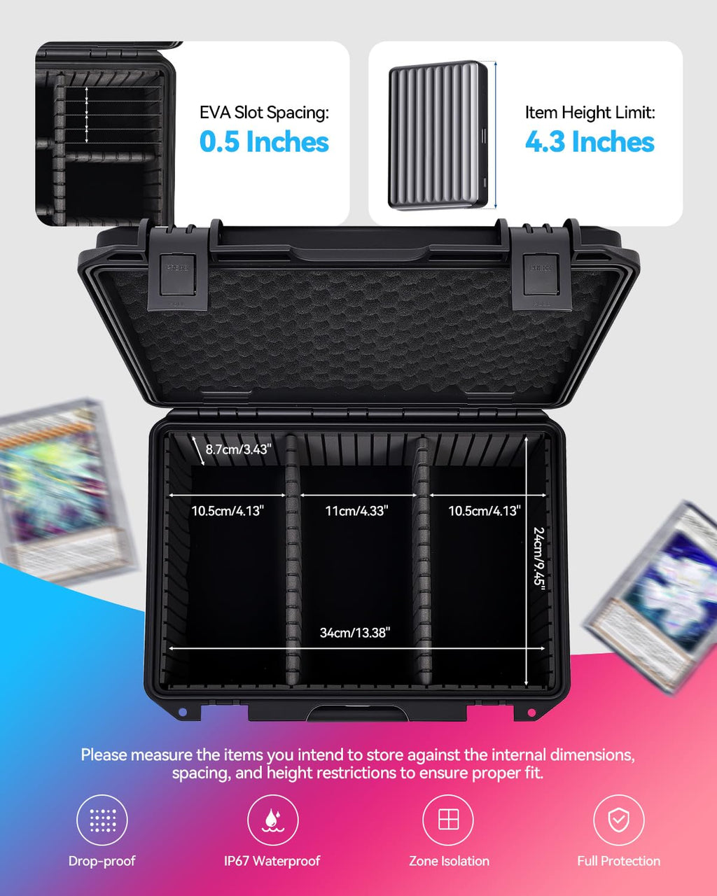 Card Case Sports Graded Trading Card Storage Box for PSA BCW MTG Tmnt TCG Zion Ascended Heroes Pokemon Card, Waterproof Hard Carrying Case Card Protective Organizer for Rigid Card Sleeve Collector