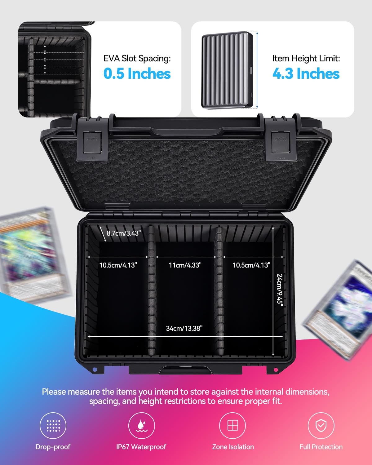 Card Case Sports Graded Trading Card Storage Box for PSA BCW MTG Tmnt TCG Zion Ascended Heroes Pokemon Card, Waterproof Hard Carrying Case Card Protective Organizer for Rigid Card Sleeve Collector