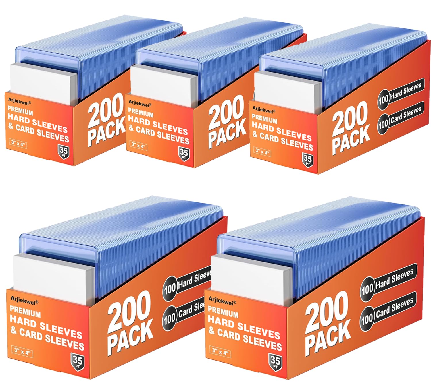 400 Card Sleeves Hard Plastic, Arjiekwei 3"X4" Baseball Cards Protectors Plastic, Premium Card Holder for Trading Sports Baseball Football Game Cards (200 Hard Sleeve + 200 Soft Sleeve)