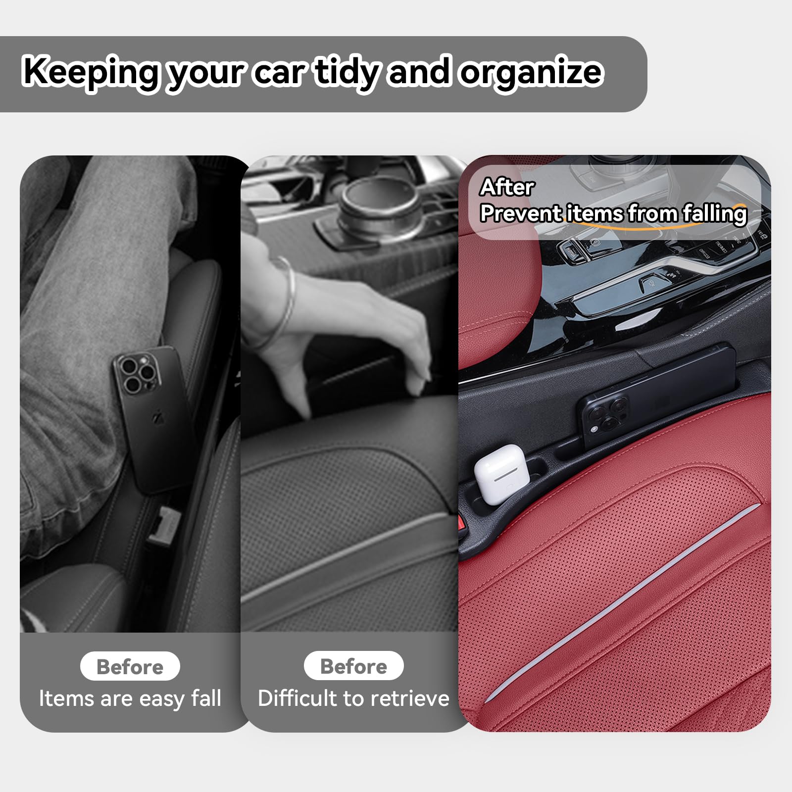 USSDE Car Gap Filler, Dual Slot Car Seat Gap Organizer 2 Pack, Universal Fit Soft Car Seat Crack Gap Filler Between Seat and Console Stop Things from Dropping (Style A)