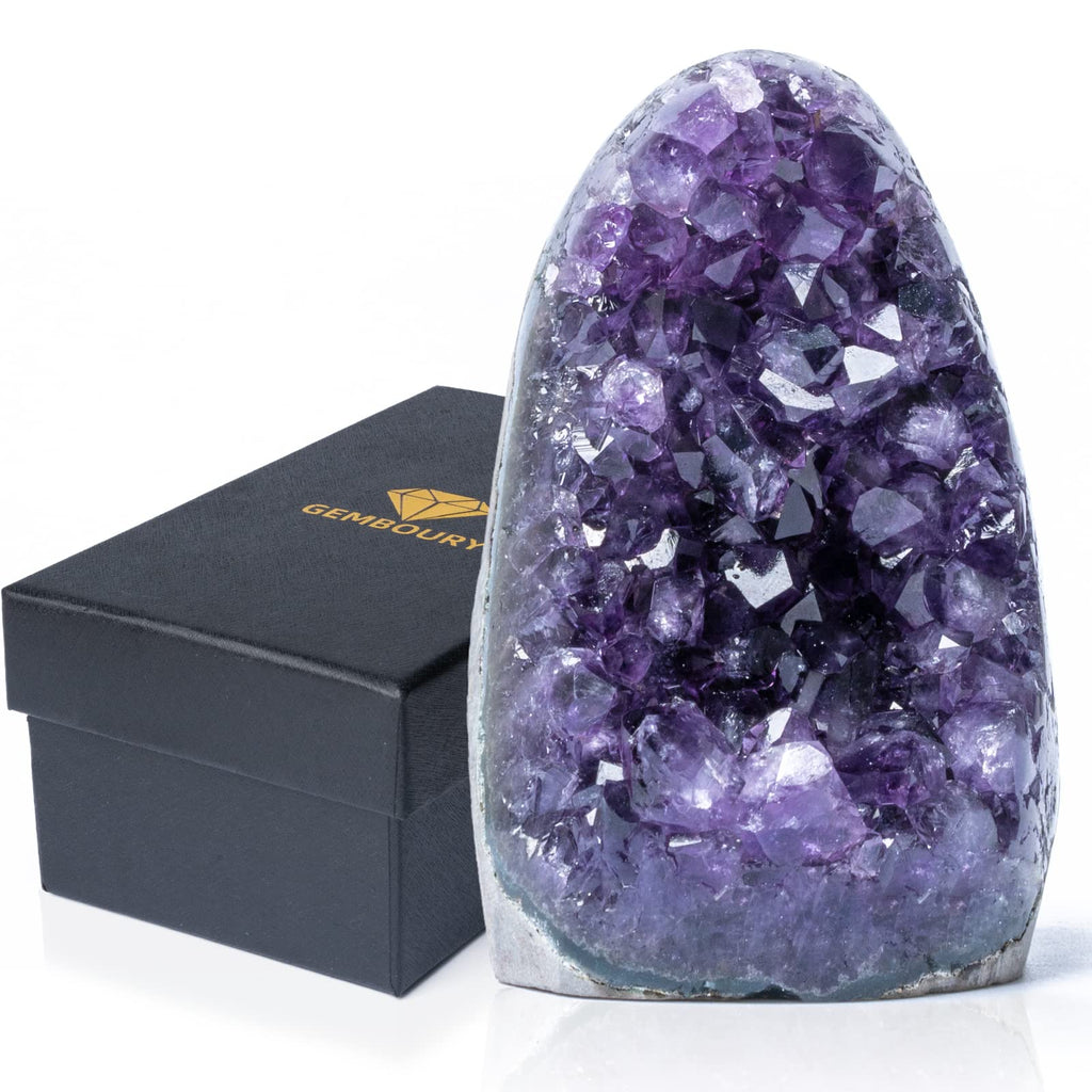 Natural Deep Purple Amethyst Crystal Geode from Uruguay 1lb-1.5lb, A Grade Amethyst Cluster, Premium Gift Box for Collectors Reiki Healing Positive Energy by GEMBOURY