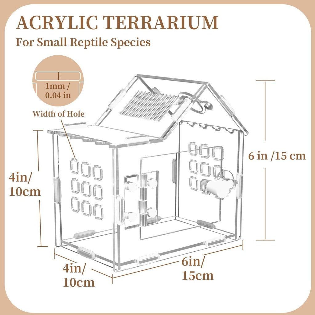 Jumping Spider Enclosure for Small Species, Acrylic Reptile Terrarium Habitat with Feeding Hole for Tarantulas, Praying Mantis, Gecko,Insects, Hermit Crab, Lizard, Snails Isopods - 6"*4"*6"