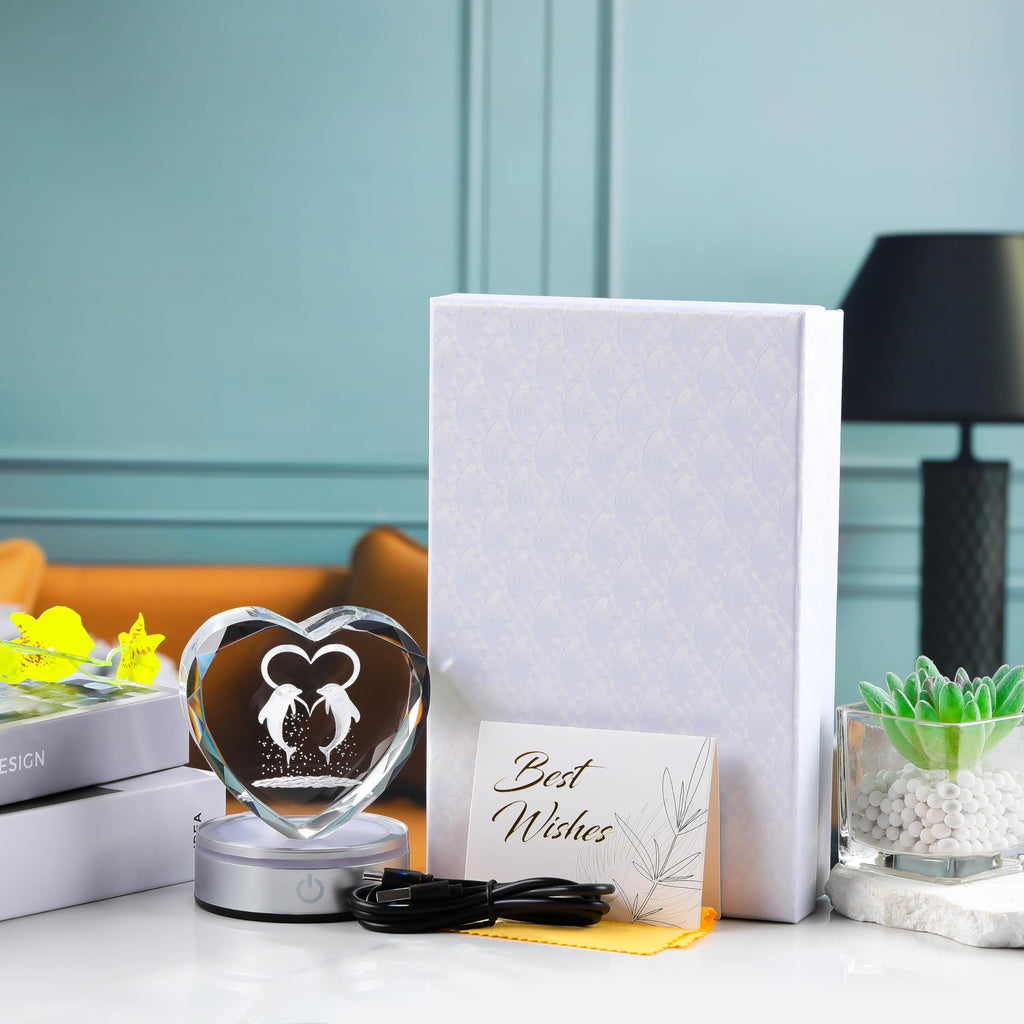 Qianwei Sea Turtel Gifts for Women 3D Crystal Heart - Laser Turtle Decor Glass Animals Sea Ocean Gifts Lamp Figurines Statue Stuff for Room Decorations Night Light