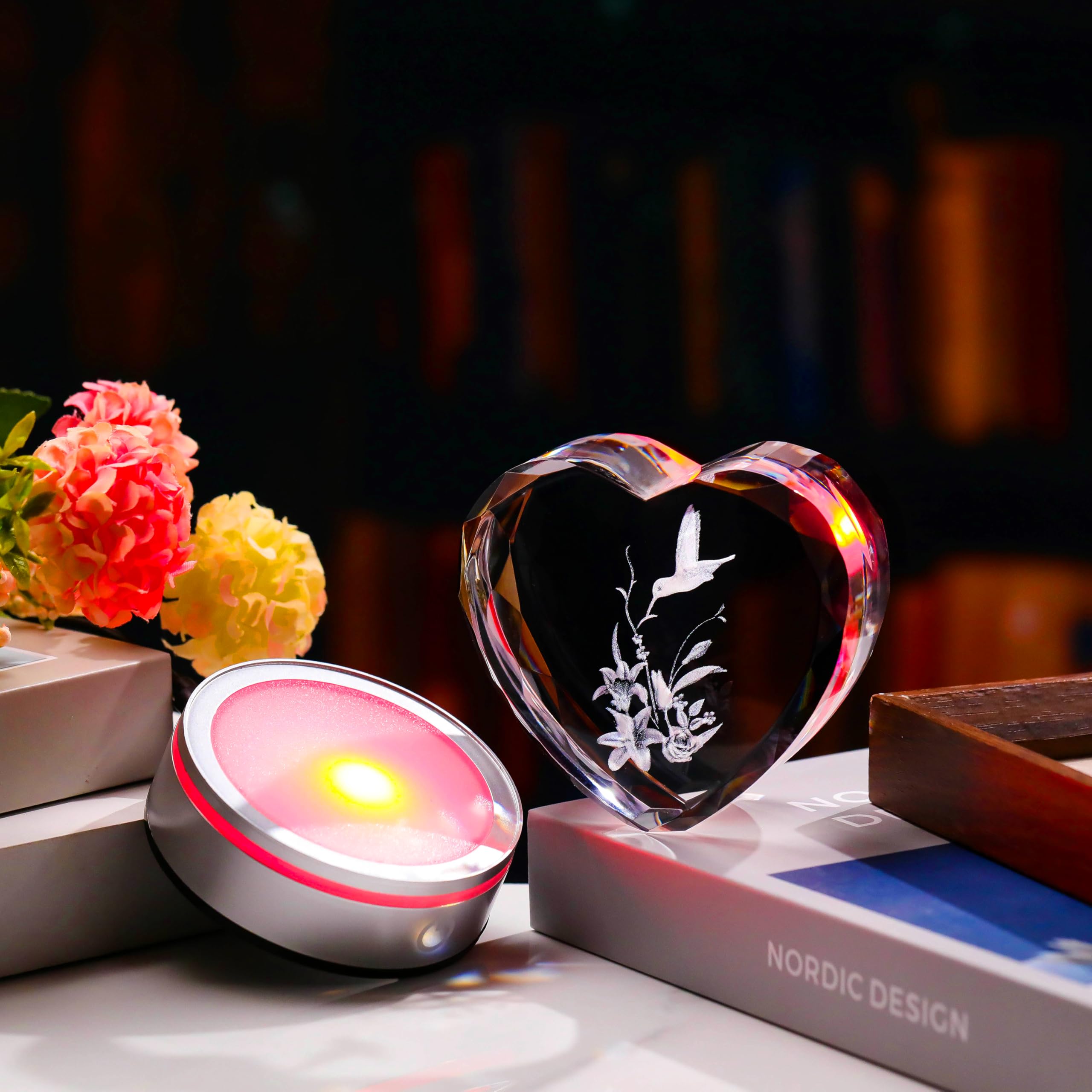 Qianwei Sea Turtel Gifts for Women 3D Crystal Heart - Laser Turtle Decor Glass Animals Sea Ocean Gifts Lamp Figurines Statue Stuff for Room Decorations Night Light