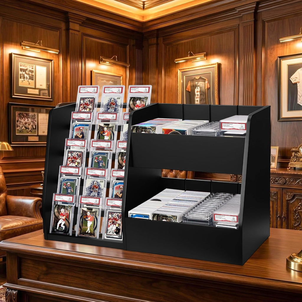 5-Tier Trading Card Display Case Stand- Holds Up to 200 Cards,Wood Sports Graded Card Display,Card Stand for Sports Baseball Cards,Card Game Collection & Show
