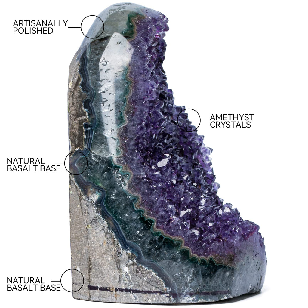 Natural Deep Purple Amethyst Crystal Geode from Uruguay 1lb-1.5lb, A Grade Amethyst Cluster, Premium Gift Box for Collectors Reiki Healing Positive Energy by GEMBOURY