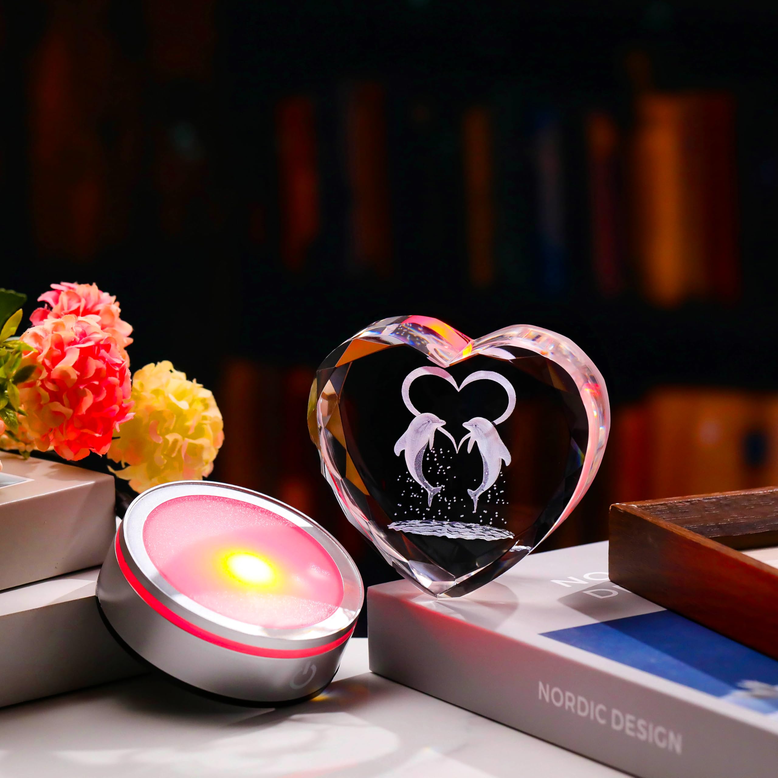 Qianwei Sea Turtel Gifts for Women 3D Crystal Heart - Laser Turtle Decor Glass Animals Sea Ocean Gifts Lamp Figurines Statue Stuff for Room Decorations Night Light