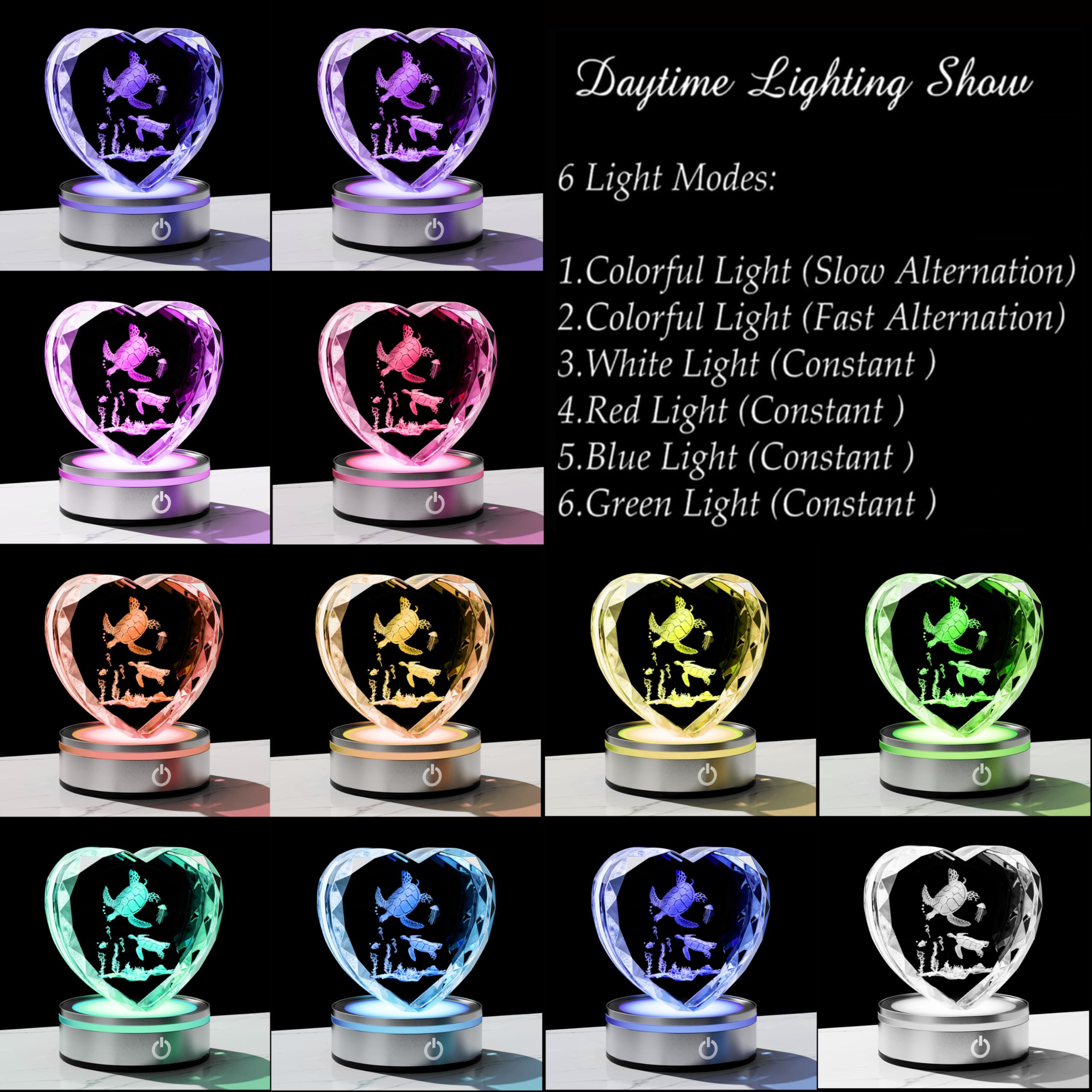 Qianwei Sea Turtel Gifts for Women 3D Crystal Heart - Laser Turtle Decor Glass Animals Sea Ocean Gifts Lamp Figurines Statue Stuff for Room Decorations Night Light