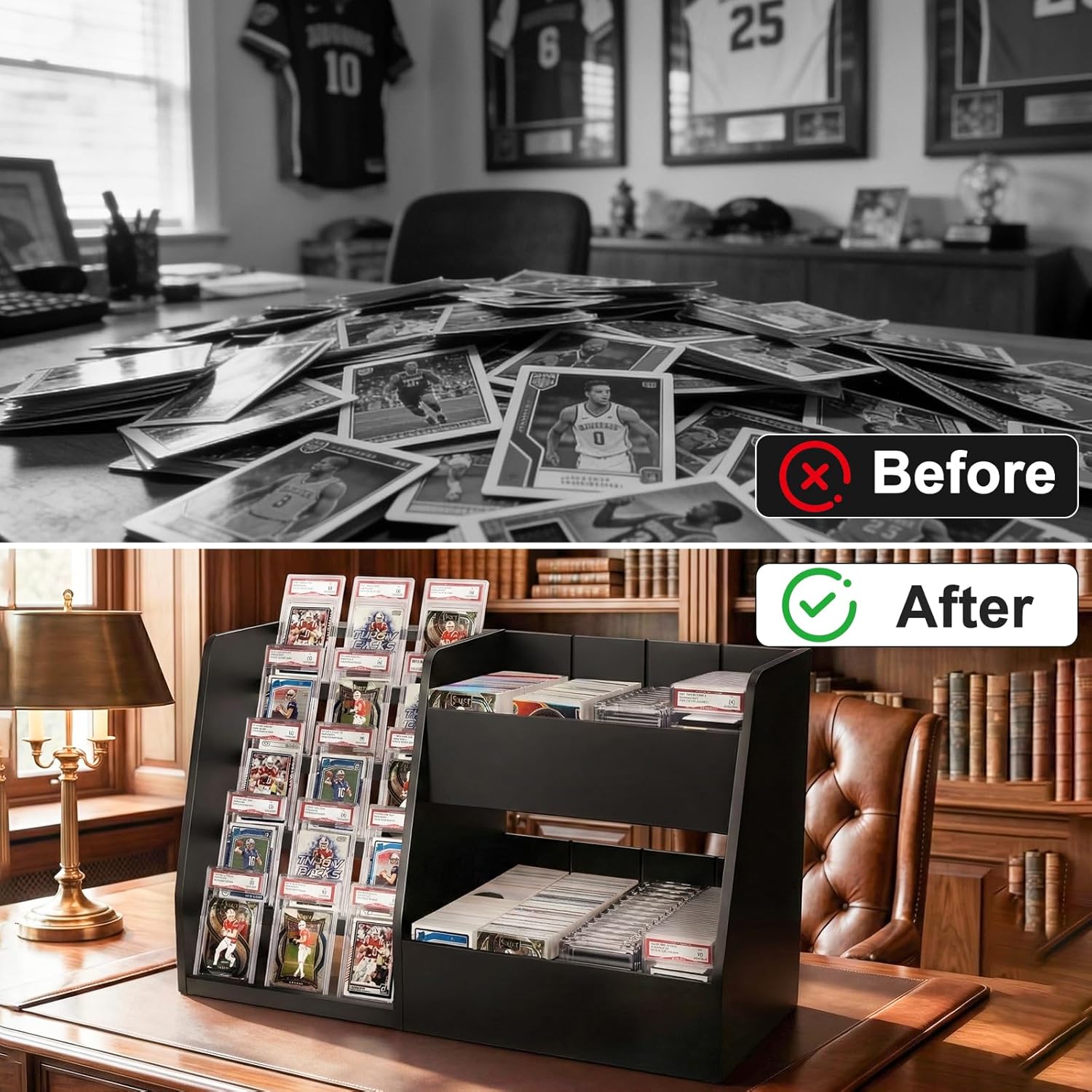 5-Tier Trading Card Display Case Stand- Holds Up to 200 Cards,Wood Sports Graded Card Display,Card Stand for Sports Baseball Cards,Card Game Collection & Show