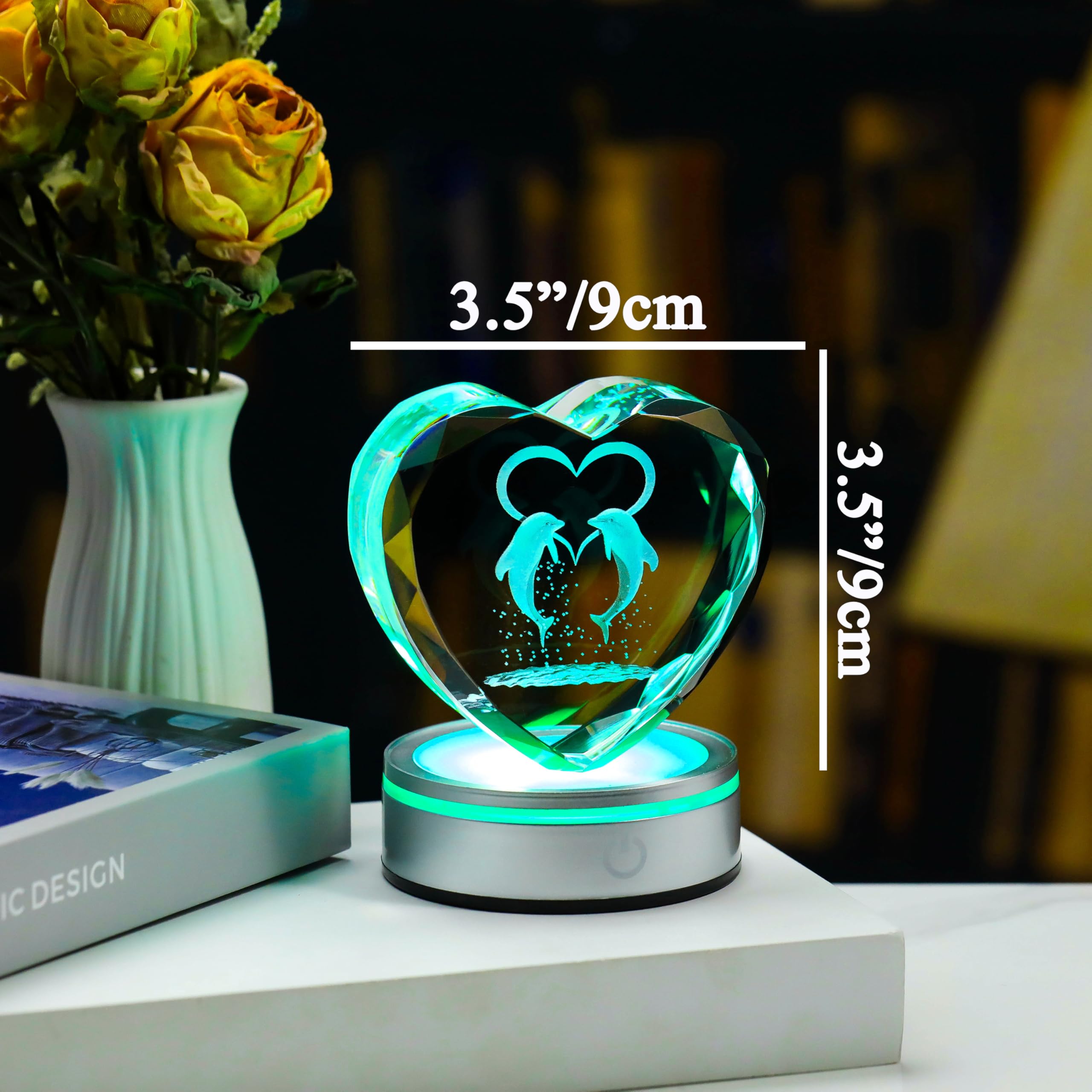 Qianwei Sea Turtel Gifts for Women 3D Crystal Heart - Laser Turtle Decor Glass Animals Sea Ocean Gifts Lamp Figurines Statue Stuff for Room Decorations Night Light