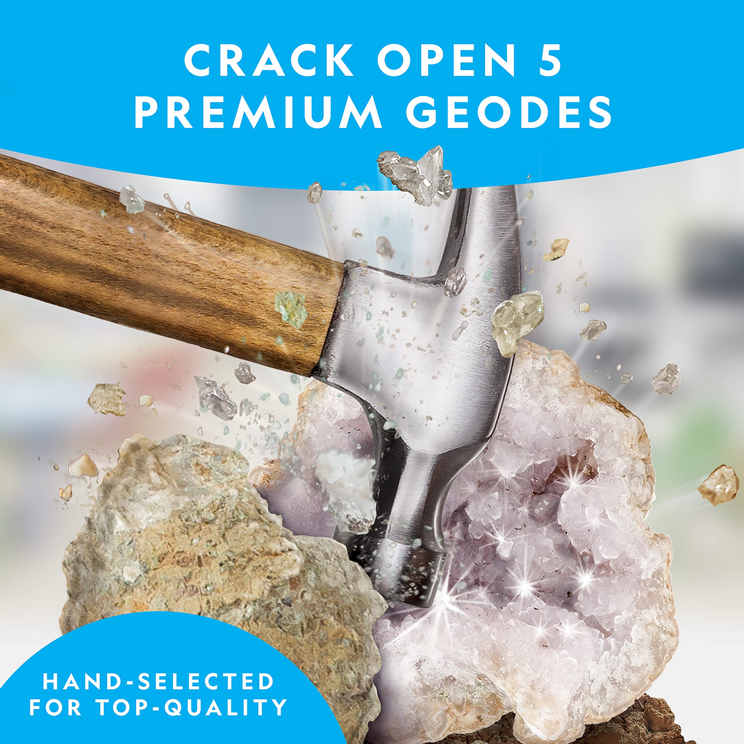 National Geographic Break Open 10 Premium Geodes – Includes Goggles & 2 Display Stands - Great STEM Science Kit, Geology Gift for Kids, Break Your Own Geodes with Crystals