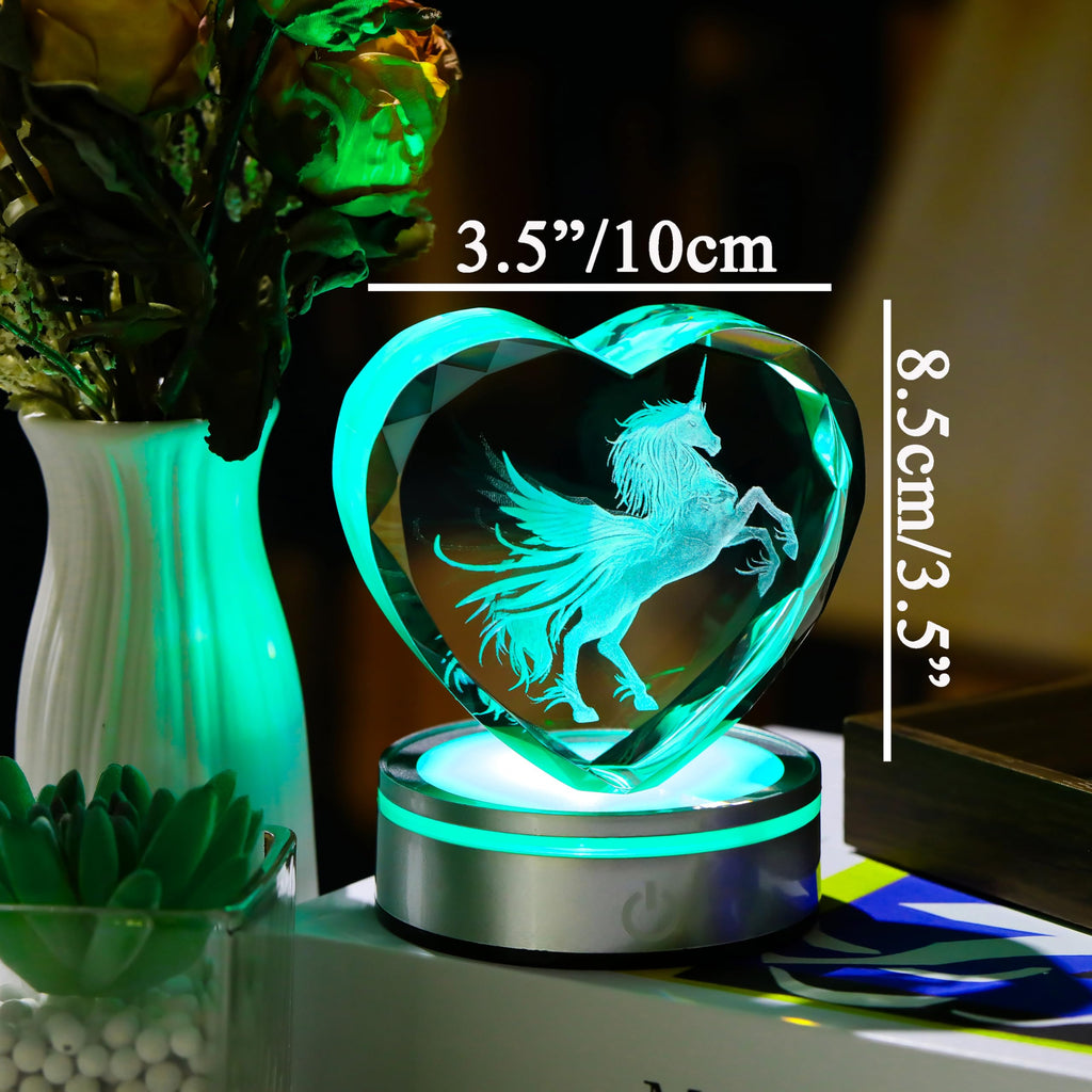 Qianwei Sea Turtel Gifts for Women 3D Crystal Heart - Laser Turtle Decor Glass Animals Sea Ocean Gifts Lamp Figurines Statue Stuff for Room Decorations Night Light