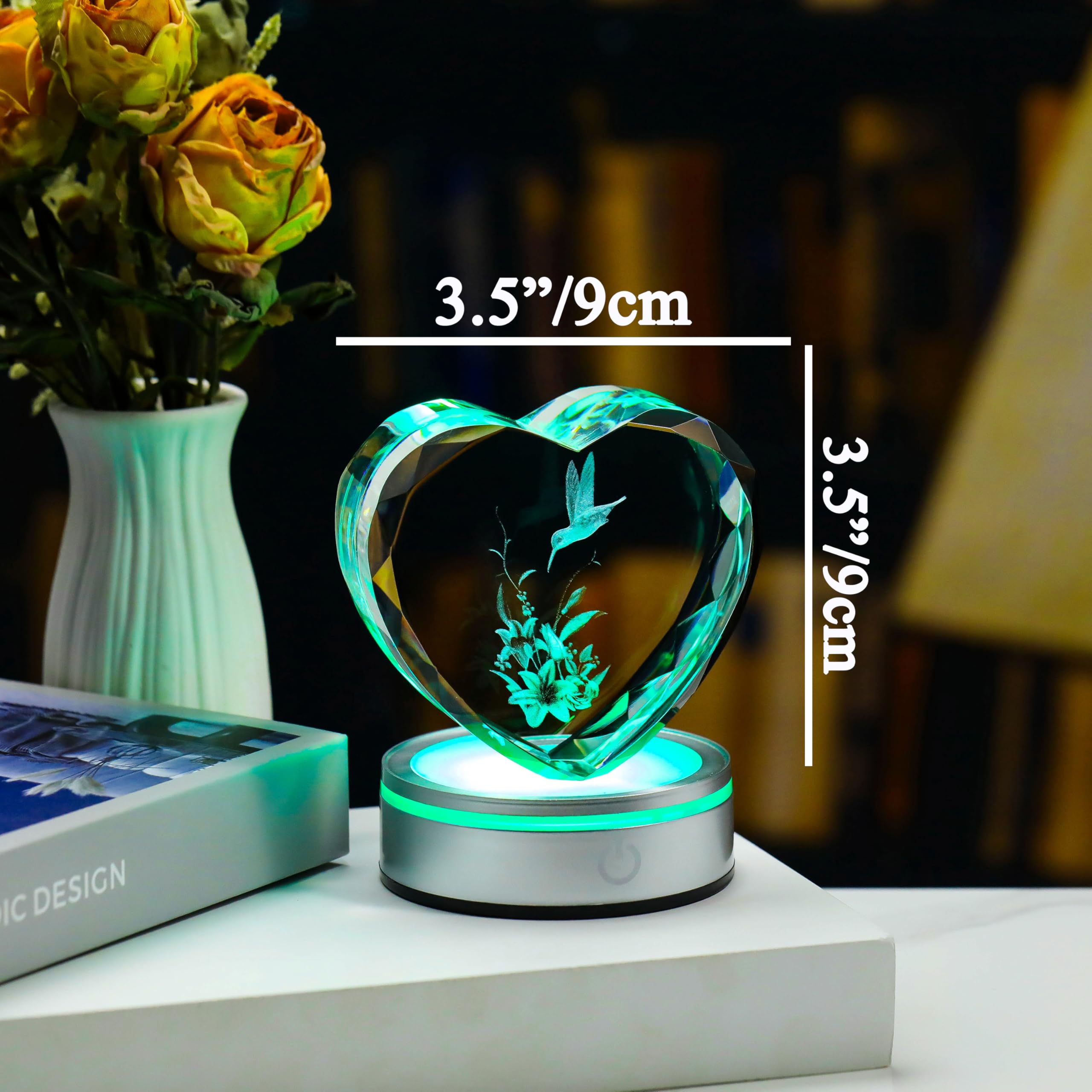 Qianwei Sea Turtel Gifts for Women 3D Crystal Heart - Laser Turtle Decor Glass Animals Sea Ocean Gifts Lamp Figurines Statue Stuff for Room Decorations Night Light