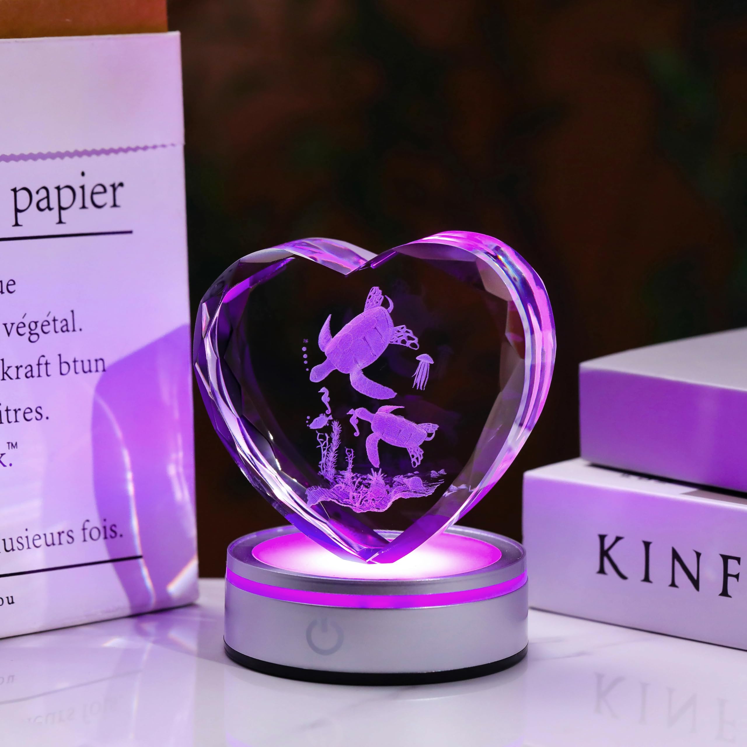 Qianwei Sea Turtel Gifts for Women 3D Crystal Heart - Laser Turtle Decor Glass Animals Sea Ocean Gifts Lamp Figurines Statue Stuff for Room Decorations Night Light