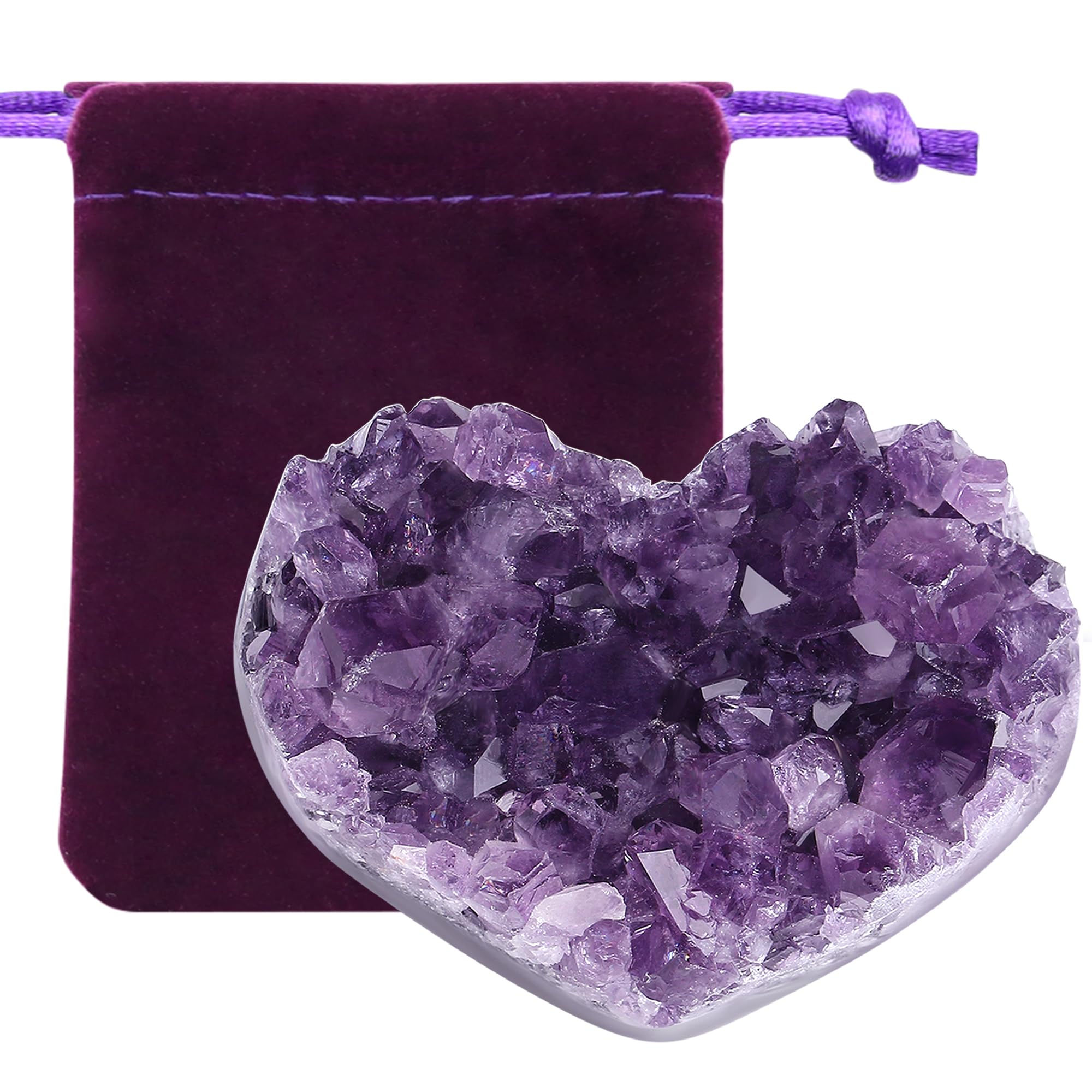 ZHIYUXI Amethyst Crystals and Healing Stones Gems Rocks Purple Room Decor Gemstones Gem Stones Heart Shaped Crystal Cluster Heart Gifts Amethyst Stones Geodes 1.2-1.6" Raw Protection Crystals
