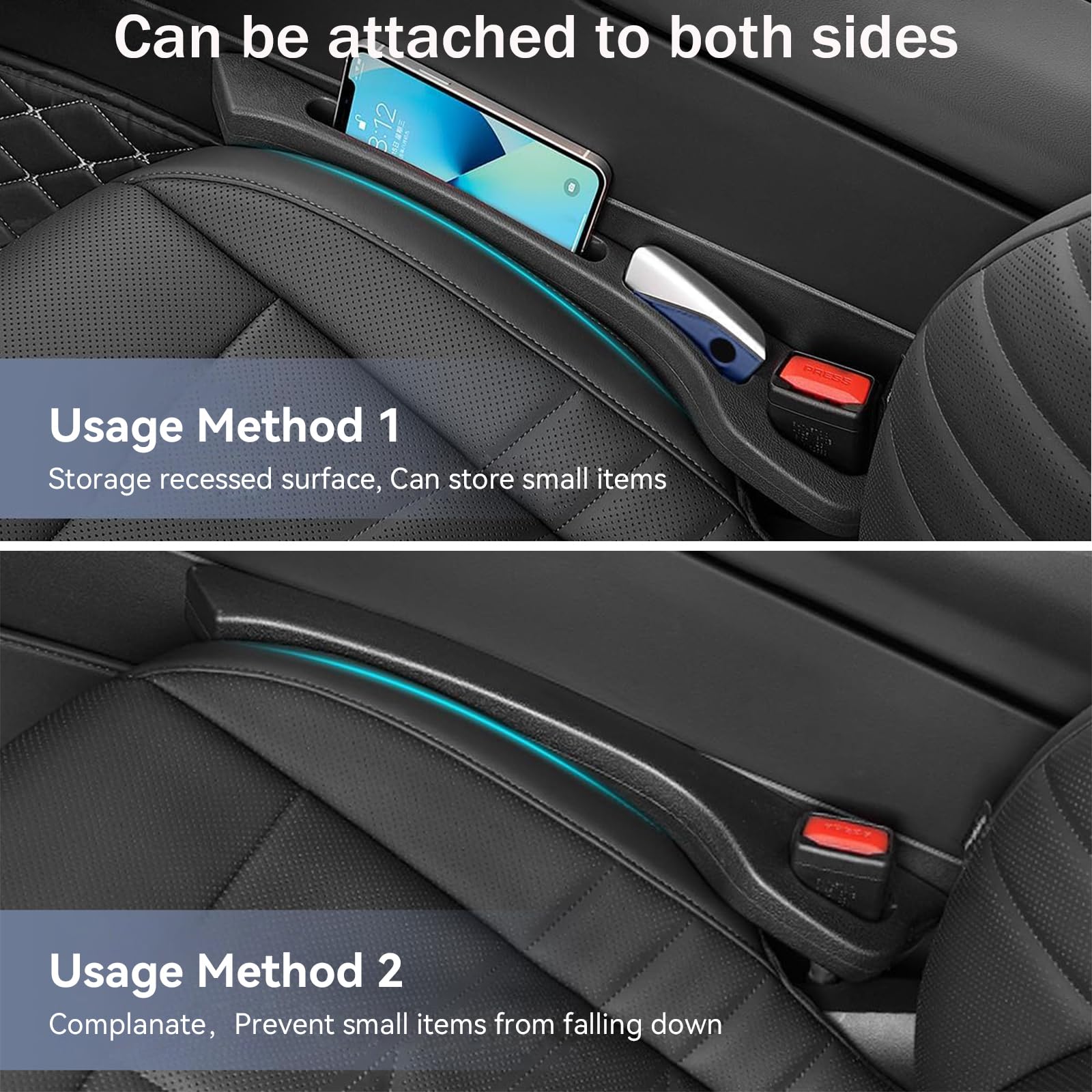 USSDE Car Gap Filler, Dual Slot Car Seat Gap Organizer 2 Pack, Universal Fit Soft Car Seat Crack Gap Filler Between Seat and Console Stop Things from Dropping (Style A)