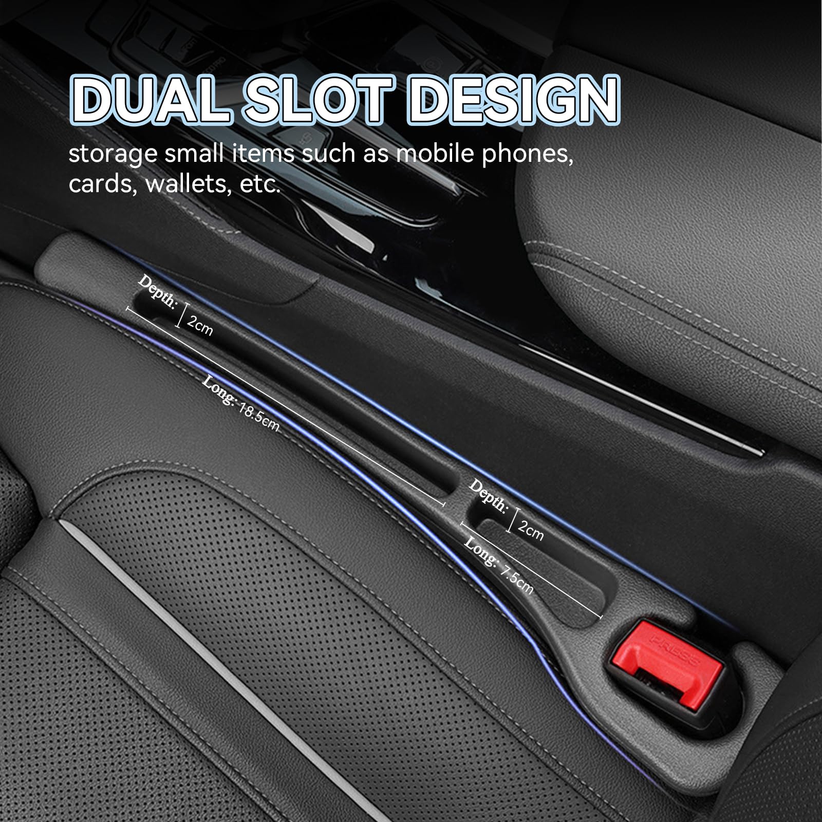 USSDE Car Gap Filler, Dual Slot Car Seat Gap Organizer 2 Pack, Universal Fit Soft Car Seat Crack Gap Filler Between Seat and Console Stop Things from Dropping (Style A)