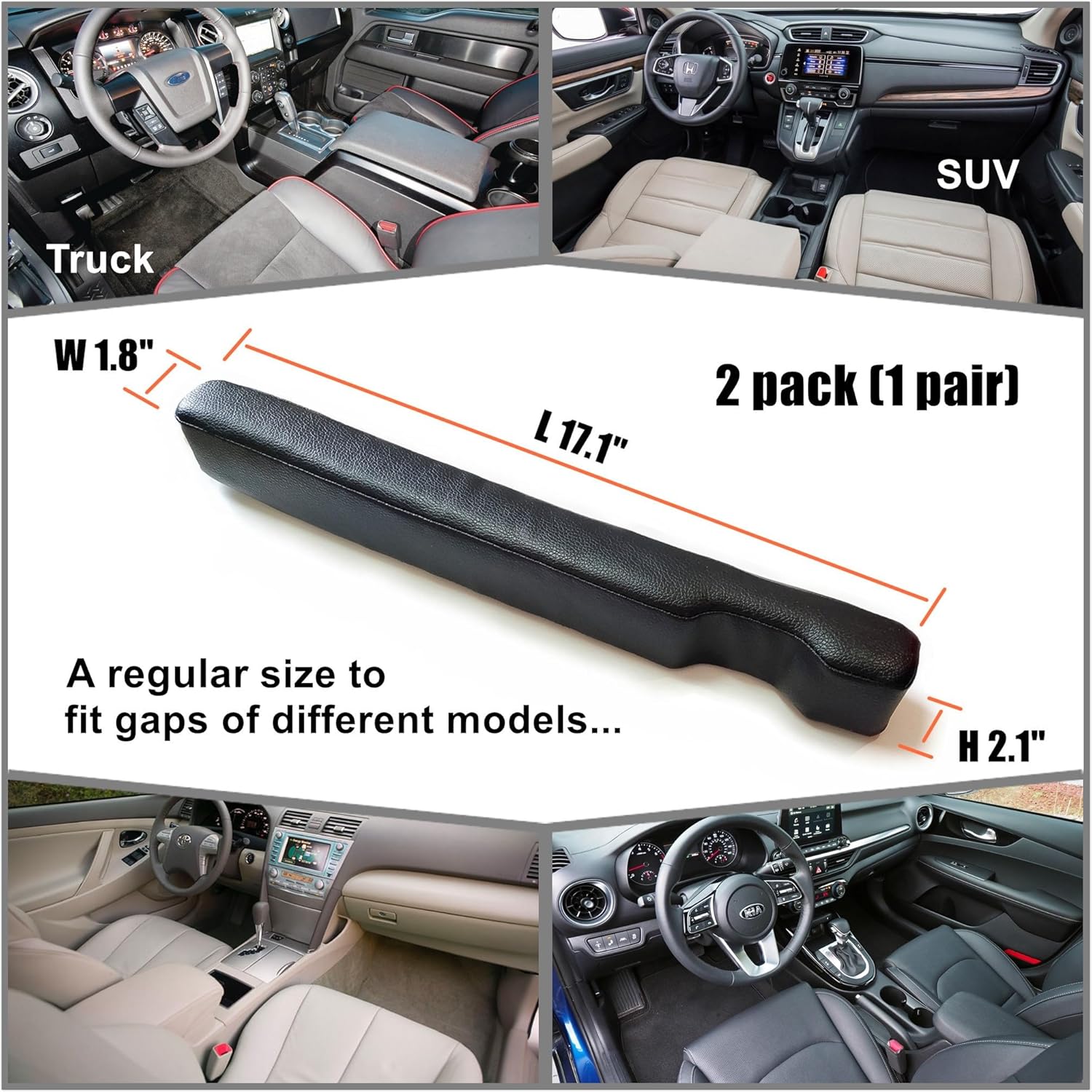Leather Car Seat Gap Filler, 2 Pack No-Drop Seat Guard Universal Gap Stopper/Catcher to Fill The Gap Between Seat and Console Black Car Crevice Blocker Space Pad