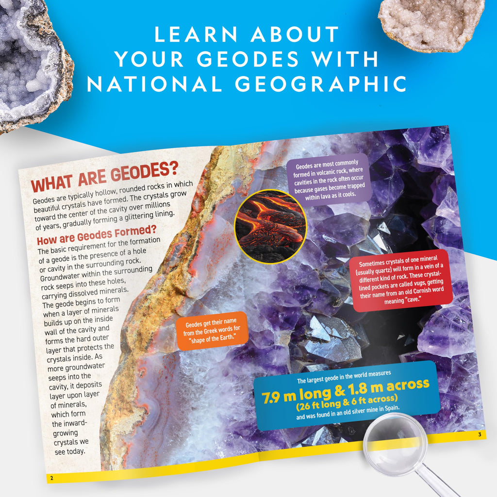 National Geographic Break Open 10 Premium Geodes – Includes Goggles & 2 Display Stands - Great STEM Science Kit, Geology Gift for Kids, Break Your Own Geodes with Crystals