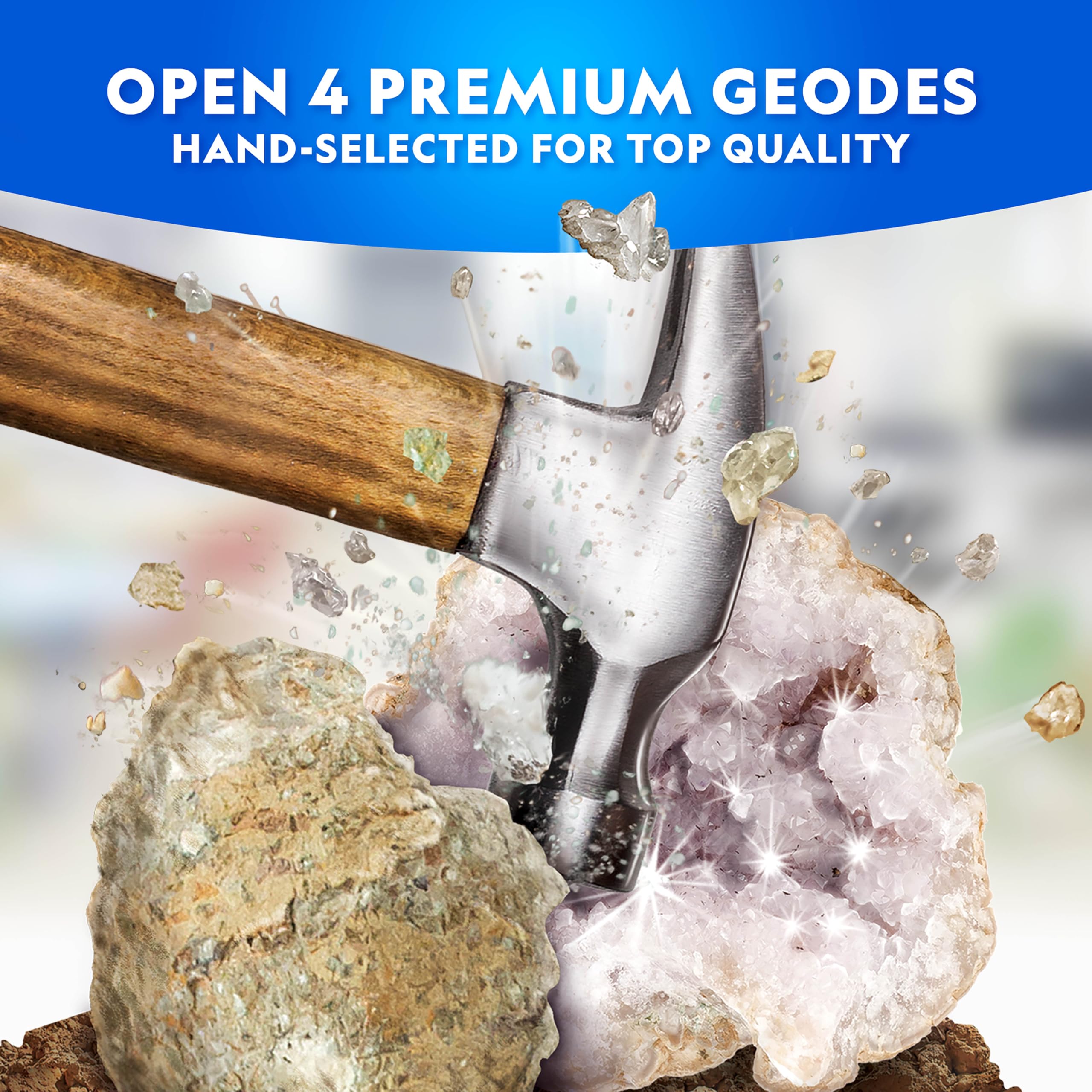 National Geographic Break Open 10 Premium Geodes – Includes Goggles & 2 Display Stands - Great STEM Science Kit, Geology Gift for Kids, Break Your Own Geodes with Crystals